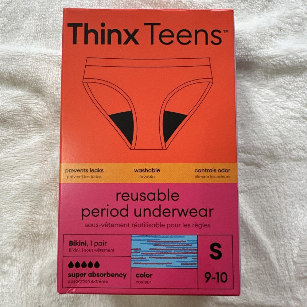 Thinx Teens Reusable Period Underwear Panties‎ Blue/Pink Super Absorption Small